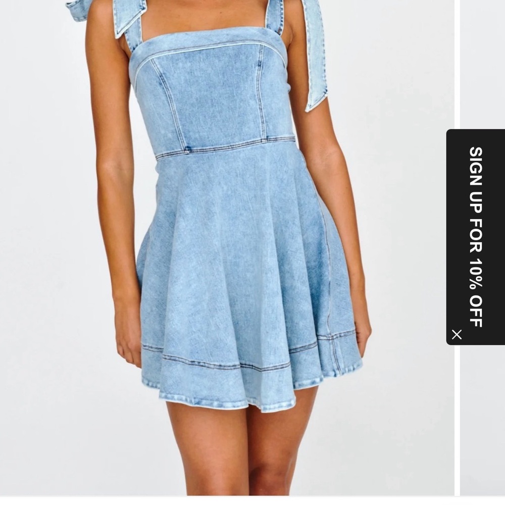 Women's Washed Blue Denim Mini Dress- Casual Everyday Style - Picture 12 of 13